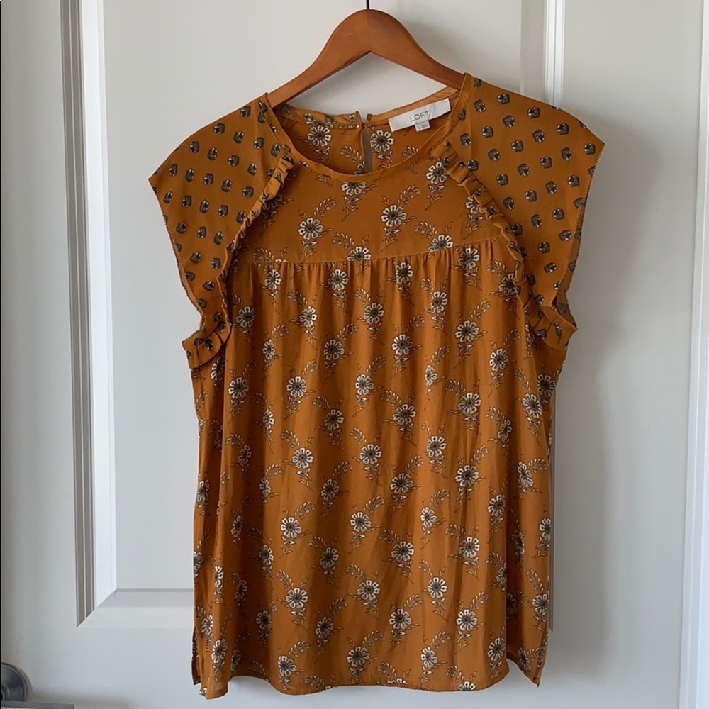 LOFT Orange Floral Cap Sleeve Top